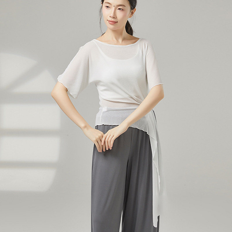现代古典舞练功服女短袖网纱上衣飘逸宽松形体服学生演出服装