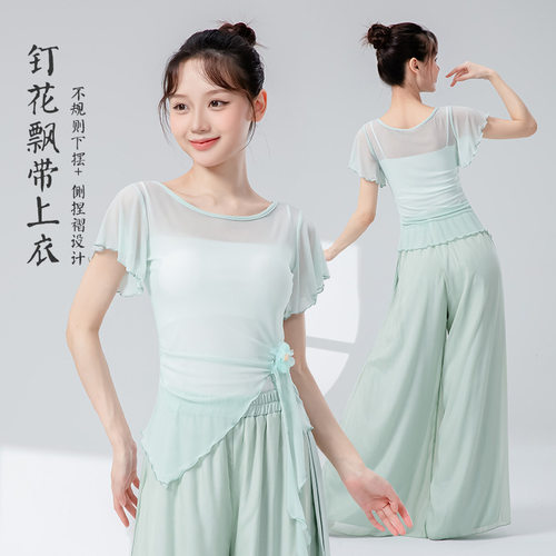 舞者之歌立体花朵网纱上衣演出服