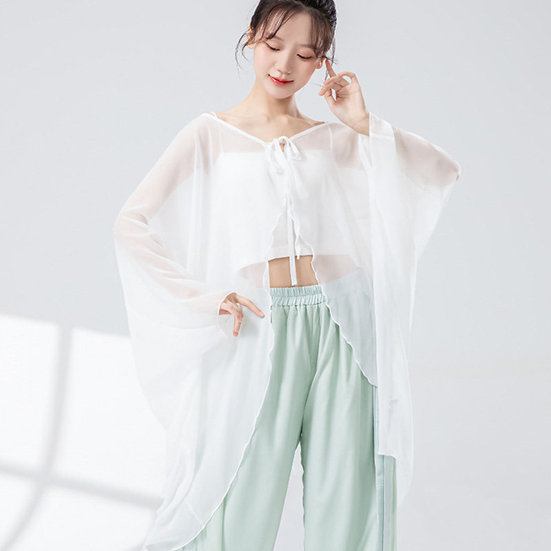 古典舞系带开衫成人演出服飘逸宽松舞蹈服女宽松外搭雪纺纱衣仙气