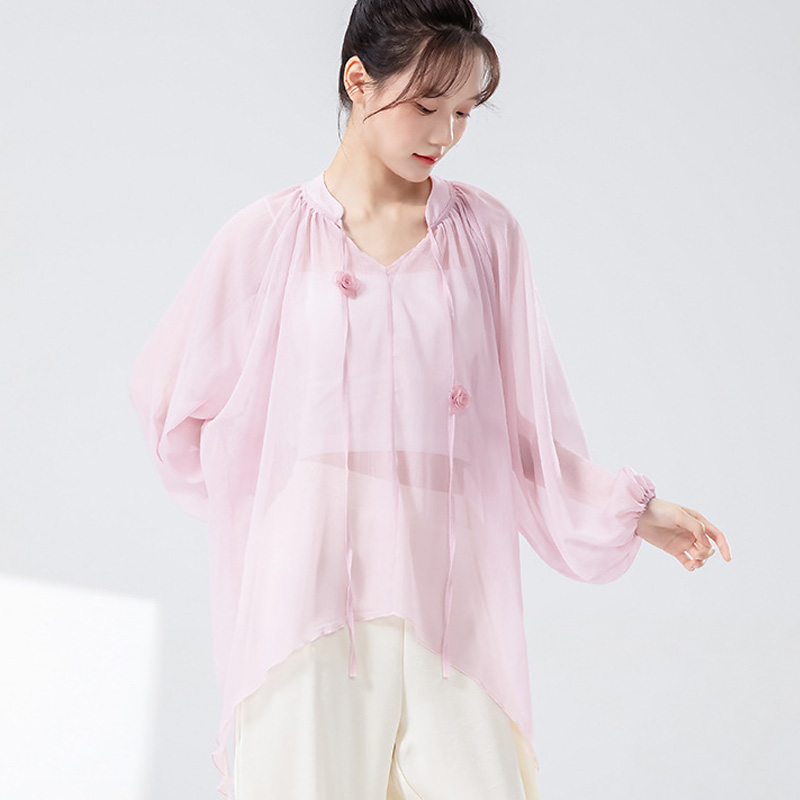 古典舞宽松套头不规则罩衫飘带长袖上衣演出服女成人舞蹈练功服仙