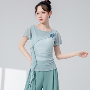 古典舞短袖 练功服女飘逸网纱上衣中国舞形体服学生纱衣舞蹈服