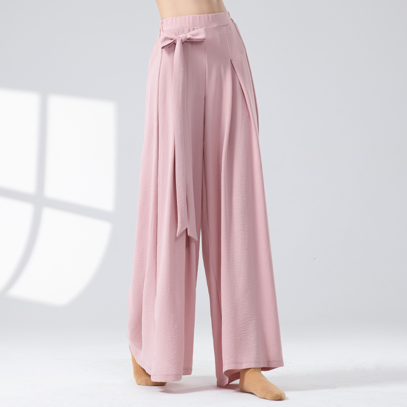 新中式古典舞高腰宽松跳舞裤子蝴蝶结褶皱阔腿舞蹈裤学生练功裤女