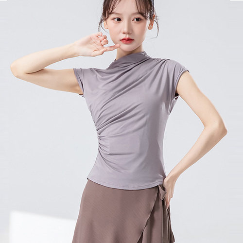 夏季短袖莫代尔舞蹈服显瘦半高领褶皱形体服女成人专业瑜伽基训服