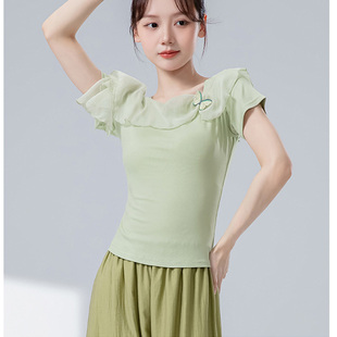 现代古典舞练功服女短袖网纱瑜伽上衣飘逸显瘦形体服学生演出服装