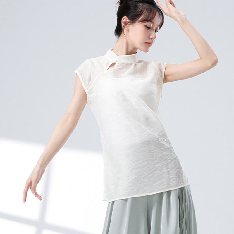 改良新中式旗袍领无袖上衣舞蹈服中国古典舞教师宽松演出练功服女