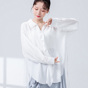 现代舞宽松荷叶边衬衫练功服长袖飘逸衬衣舞蹈服中国舞成人演出服