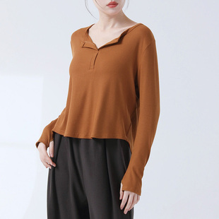 V领宽松练功服现代爵士舞长袖套指女上衣学生基训服专业舞蹈服装