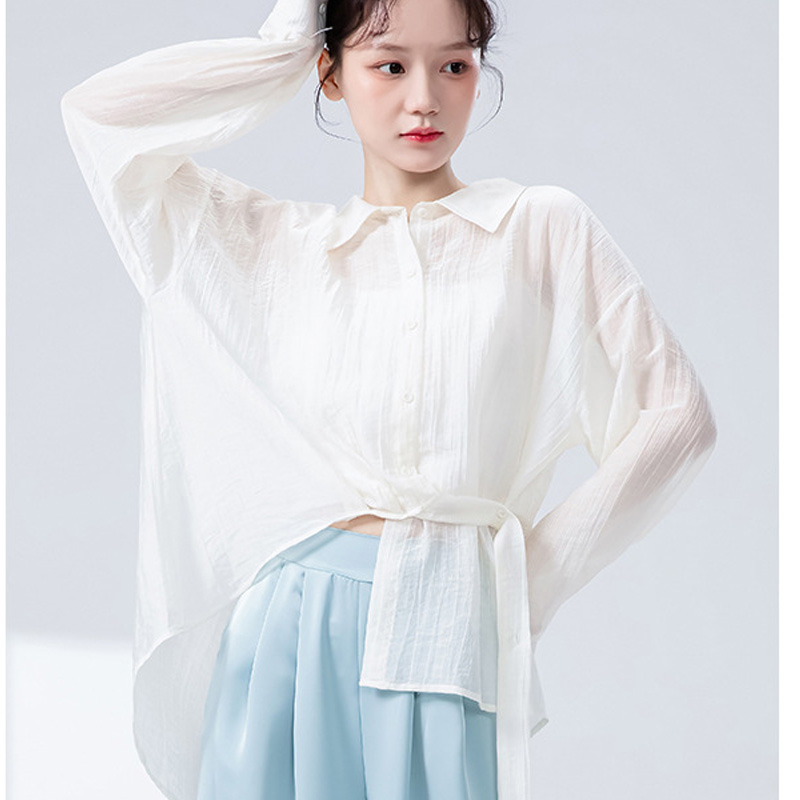现代舞宽松衬衫学生长袖白色衬衣飘逸女上衣飘带练功服爵士舞蹈服