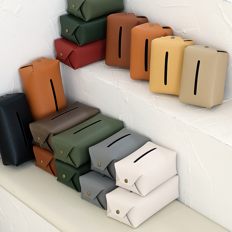 北欧轻奢环保皮纯色现代纸巾盒