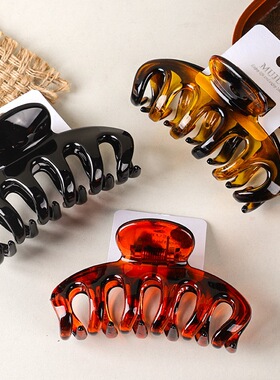 气质高级感亮面琥珀色抓夹中号黑色发夹龙骨抓鲨鱼夹后脑勺盘发