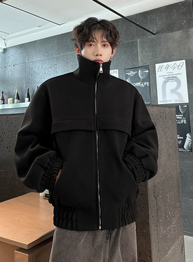 痞帅毛呢夹克外套黑色高领呢子夹克 高街立领上衣409-F111-P98