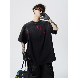 P38 2602 2026破碎设计T恤男女高街潮牌vibe痞帅渐变短袖 XZ409