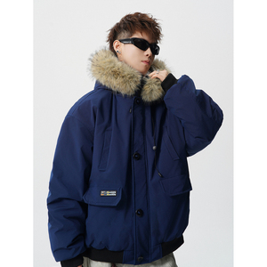 冬季加厚毛领可拆卸连帽派克服棉服男美式工装棉袄 409-J230-P128图片