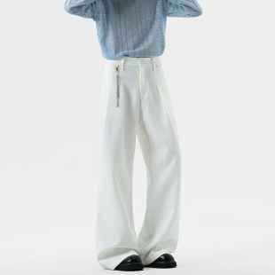 K001 XZ409 P55 子黑白高级流行百搭裤 小众重工金属设计链条休闲裤