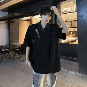 小众解构金属皮带扣设计感垫肩PoLo衫先锋短袖男T恤409-2520-P58图片
