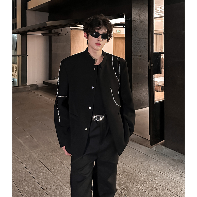 高级感立领风西装外套男秋季休闲新中式钉珠西服409-5621-P118，男装西服套装，星座409(原A307）