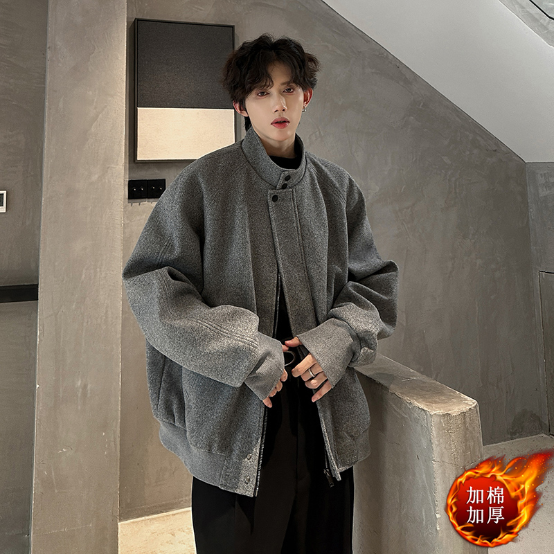 秋冬灰色立领高领短款设计款夹克男士宽松呢料风衣409-F101-P110，男装夹克，星座409(原A307）