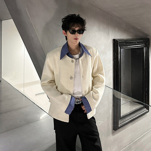 小香风外套男高级感拼接条纹衬衫领夹克 409-5608-P118图片