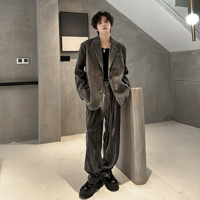 2025年新款高级感丝绒休闲西装套装外套西服套装409-XZ06-P235，男装西服，星座409(原A307）