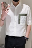 2023夏新款男士英伦修身简约短袖衬衫五分袖衬衣A307-CS15-P58，男装衬衫，星座409(原A307）