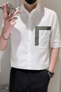 2023夏新款男士英伦修身简约短袖衬衫 五分袖衬衣A307-CS15-P58图片