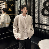 粗花呢白色垫肩小香风外套男冬季加厚高级感夹克409-5602-P108，男装夹克，星座409(原A307）