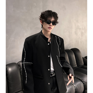 高级感立领风西装外套男秋季休闲新中式钉珠西服409-5621-P118，男装西服套装，星座409(原A307）