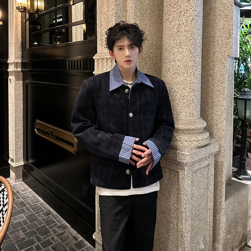 小香风外套男高级感拼接条纹衬衫领夹克409-5608-P118,男装夹克,星座409(原A307）