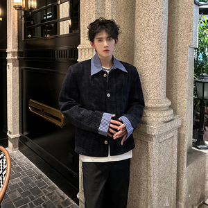 小香风外套男高级感拼接条纹衬衫领夹克 409-5608-P118图片