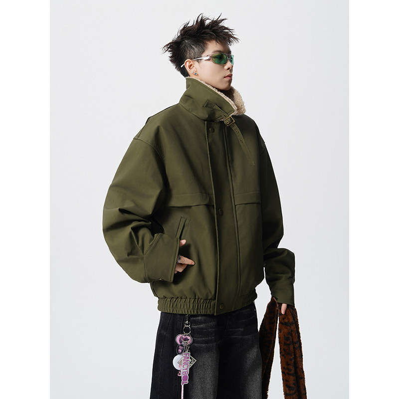 美式cleanfit羊羔绒翻领拼接夹克男短工装外套潮409-J216-P125,男装夹克,星座409(原A307）