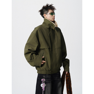 美式cleanfit羊羔绒翻领拼接夹克男短工装外套潮 409-J216-P125图片