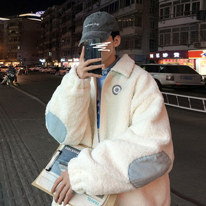 撞色羊羔毛夹克棉衣外套男宽松潮牌港风ins外套404-2-MY28图片