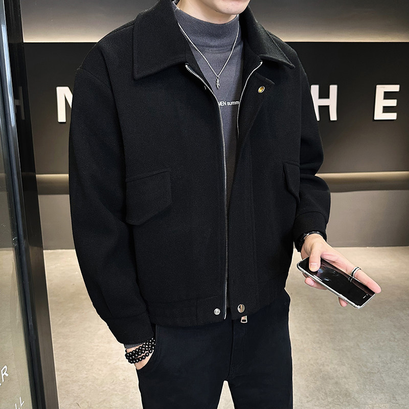店主风2024抖音纯色毛呢风衣痞帅潮流男夹克409-5522-p105,男装夹克,星座409(原A307）