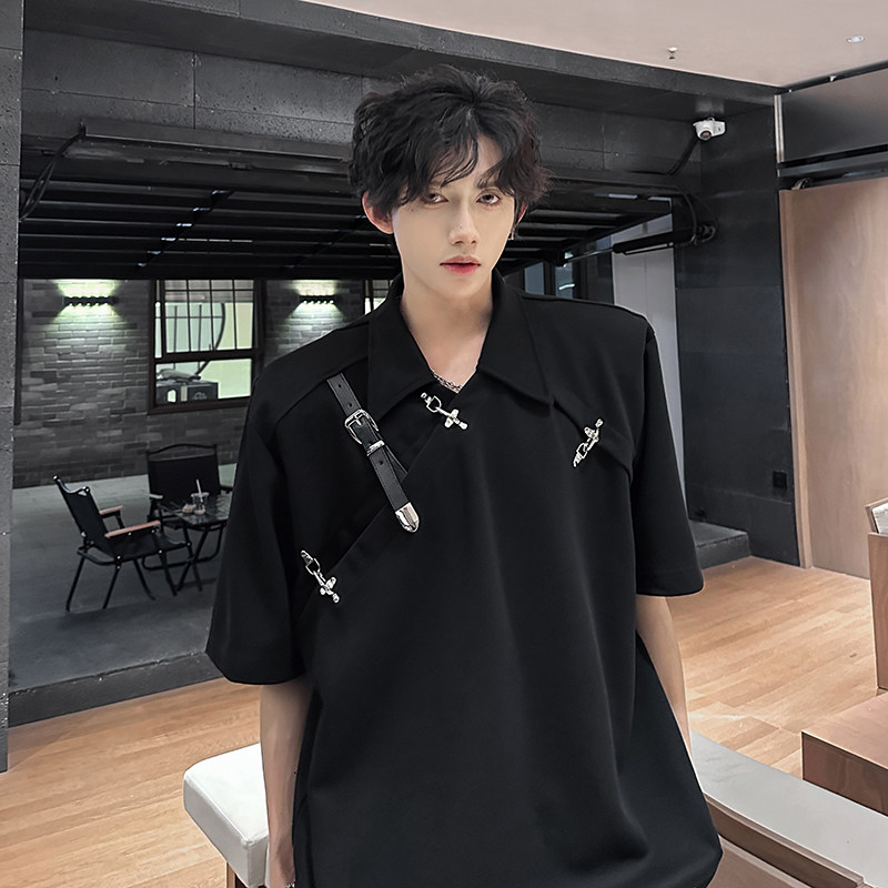 小众解构金属皮带扣设计感垫肩PoLo衫先锋短袖男T恤409-2520-P58,男装T恤,星座409(原A307）
