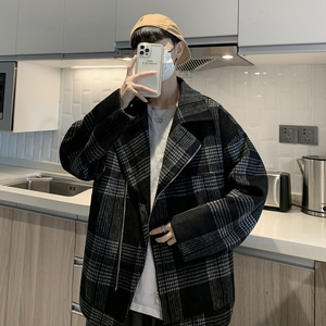 盐系慵懒毛呢格子大衣男秋冬装oversize夹克 XZ404-2-DY10图片