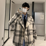 短款风衣男韩版宽松呢子大衣格子港风毛呢外套XZ404-2-DY10，男装风衣，星座409(原A307）