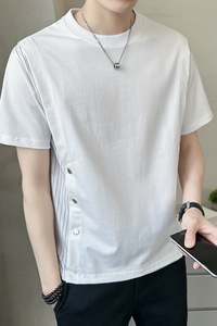 男短袖夏季新款条纹拼接衣服潮牌圆领白色男士t恤A307-TX66-P48图片