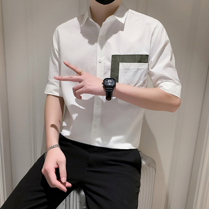 2023新款夏季衬衫男短袖潮牌修身寸衫男士衬衣A307-CS15-P58图片
