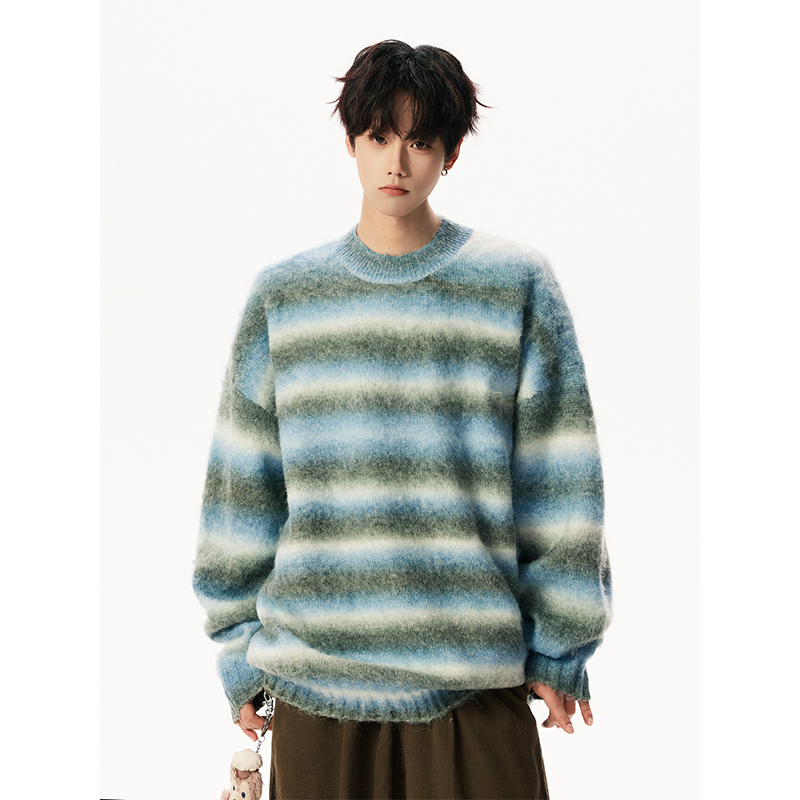 潮美式复古条纹毛衣男女宽松针织衫秋冬小众毛线衣409-M30-P78，男装针织衫/毛衣，星座409(原A307）