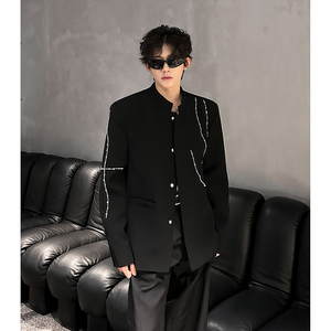 高级感立领风西装外套男秋季休闲新中式钉珠西服409-5621-P118图片