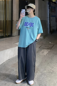 字母印花T恤男夏季简约宽松短袖潮流ins港风半袖 404-2-T图片