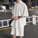 夏季休闲短袖衬衫男套装五分袖衬衣潮港风两件套404-2-TZ12，男装休闲套装，星座409(原A307）