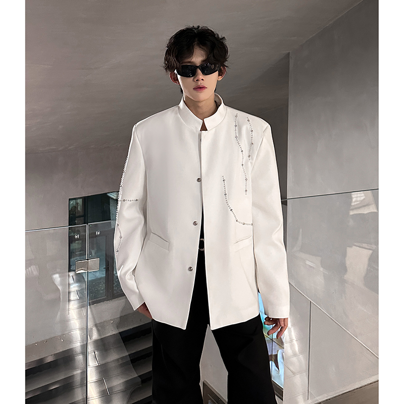 高级感立领风西装外套男秋季休闲新中式钉珠西服409-5621-P118，男装西服套装，星座409(原A307）