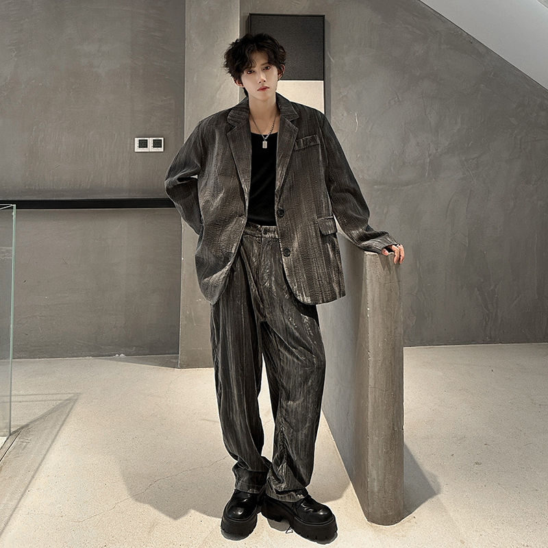 2025年新款高级感丝绒休闲西装套装外套西服套装409-XZ06-P235，男装西服，星座409(原A307）