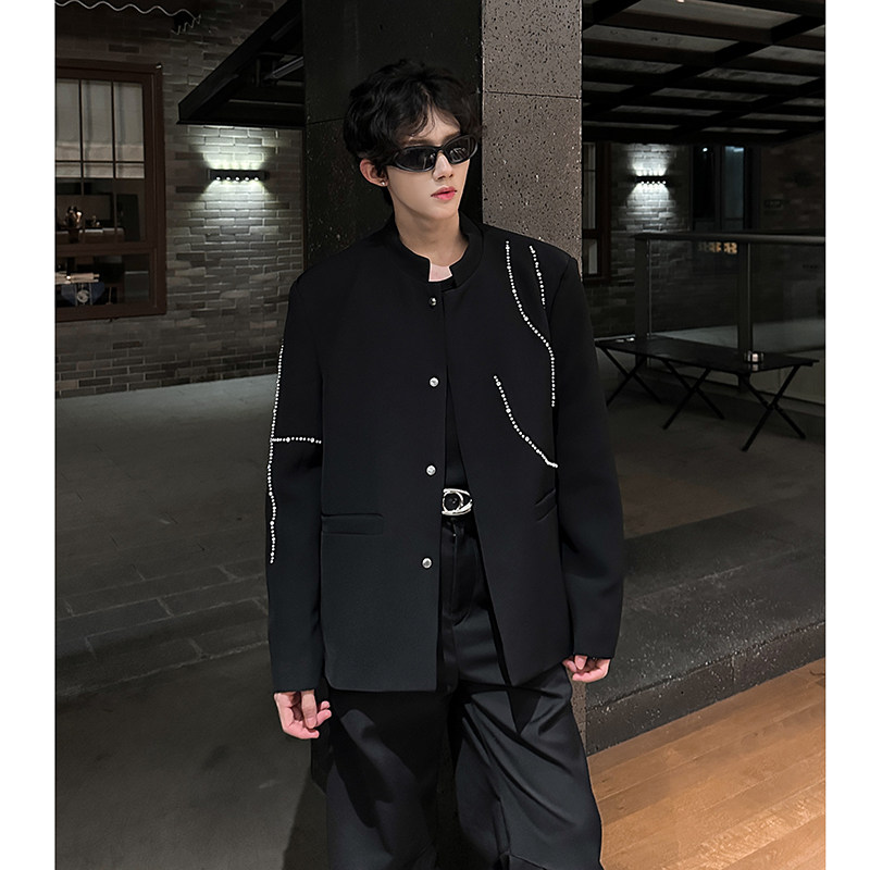高级感立领风西装外套男秋季休闲新中式钉珠西服409-5621-P118,男装西服套装,星座409(原A307）