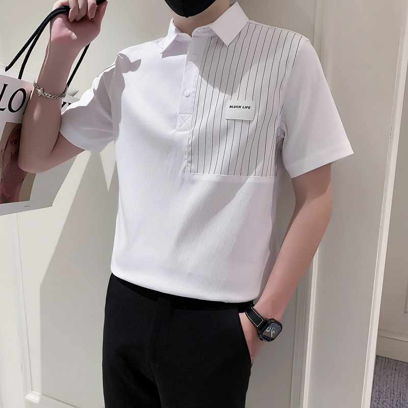夏季休闲短袖衬衫男士纯色时尚衬衣痞帅五分袖衬衣A307-CS12-P58,男装衬衫,星座409(原A307）