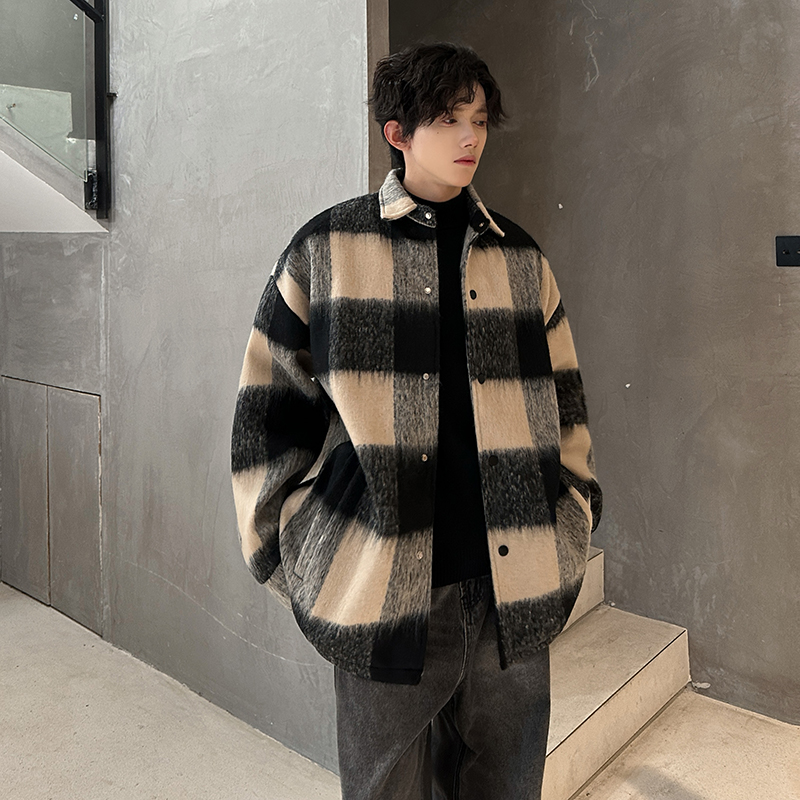 加棉加厚毛呢大衣男短款格子呢子外套宽松小香风上衣409-F58-P78，男装毛呢大衣，星座409(原A307）