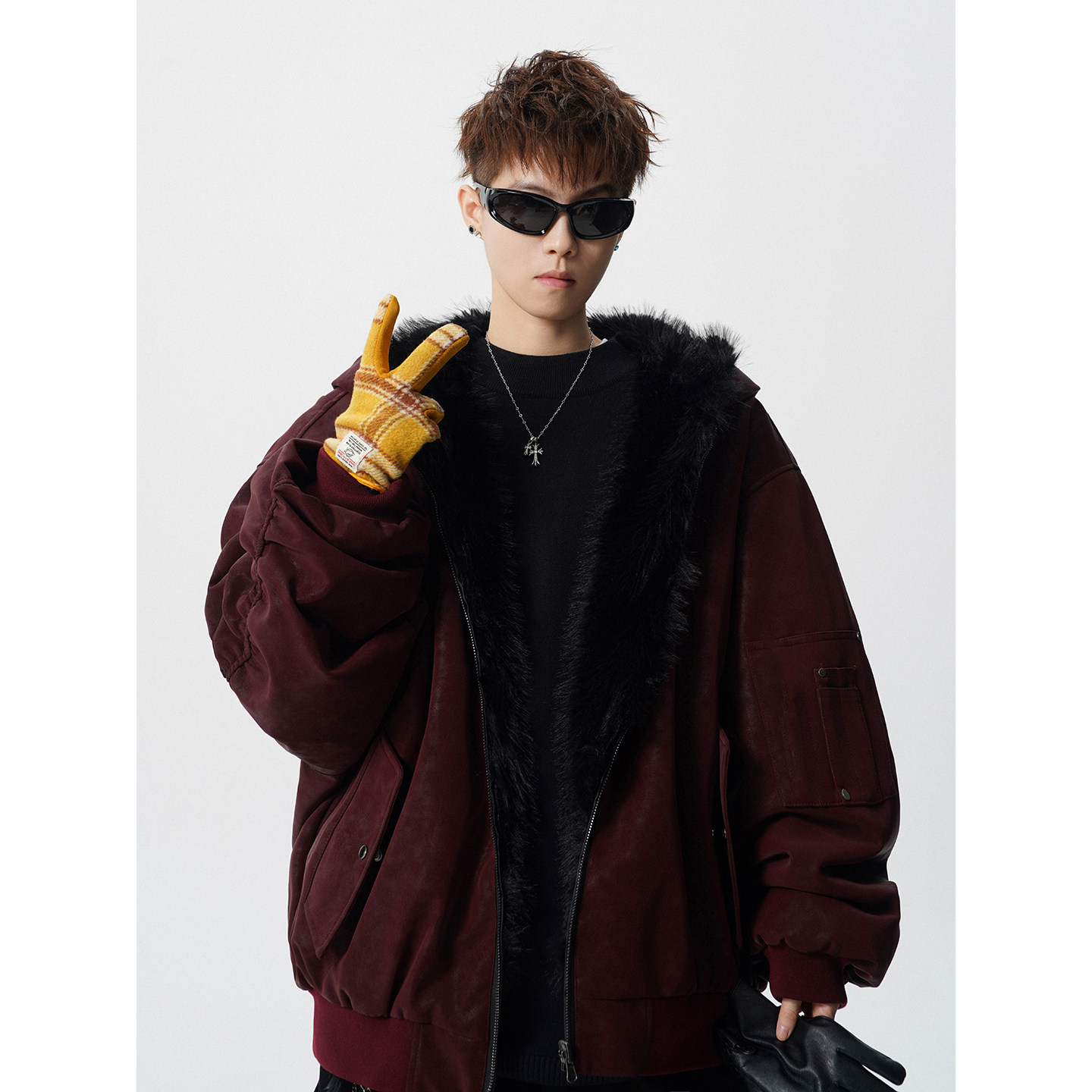 双面穿座山雕棉衣飞行夹克加厚保暖宽松连帽外套409-J231-P168,男装夹克,星座409(原A307）