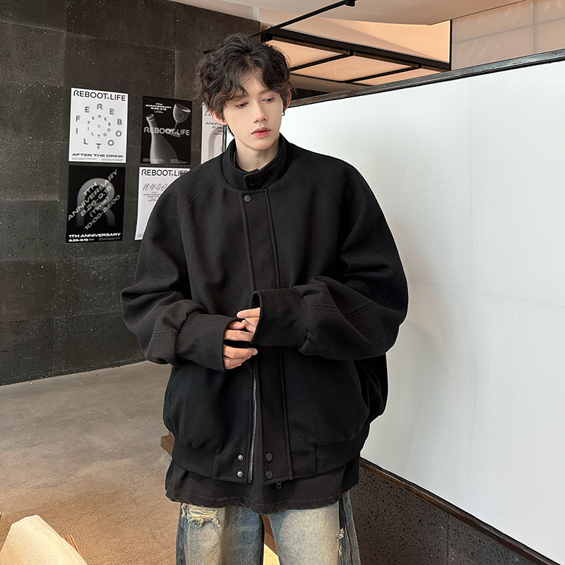 秋冬灰色立领高领短款设计款夹克男士宽松呢料风衣409-F101-P110，男装夹克，星座409(原A307）