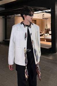 法式轻奢丝巾设计粗花小香风外套男宽松痞帅夹克 409-5616-P118图片